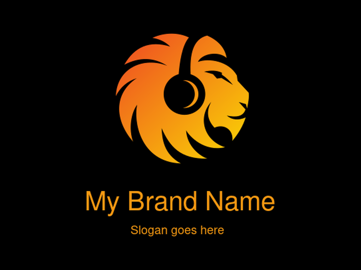 Orange Gradient Lion with Headphones Logo Design for Dynamic Music and Audio Brands
